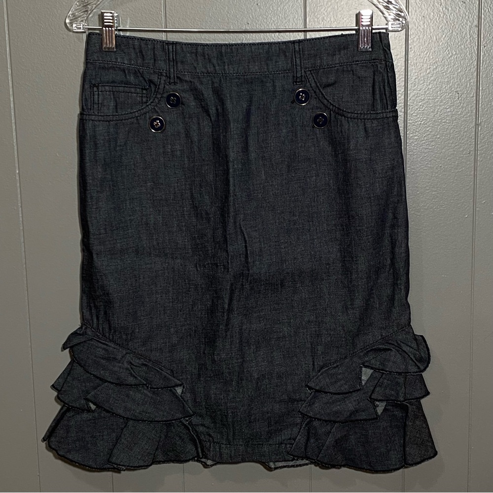 Pilcro and the Letterpress Size 2 Ruffle Hem Pencil Skirt Dark Blue